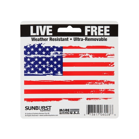 Sunburst Systems Decal Patriotic Distressed Flag 5 in x 5 in, White Vinyl 6028